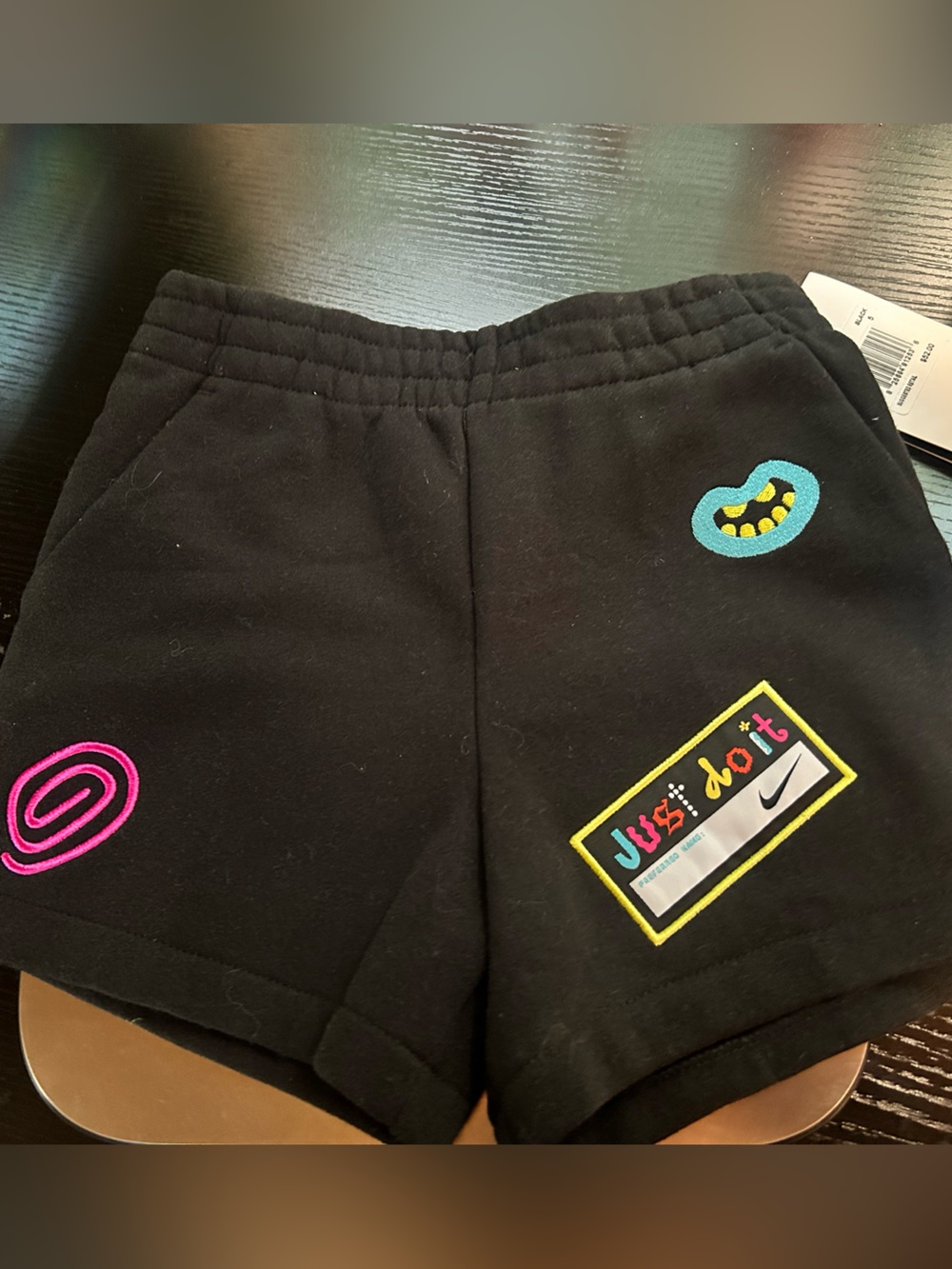 NWT Nike Black Boy's 5 Shorts with Embroidered Patch Accents Unique & Rare